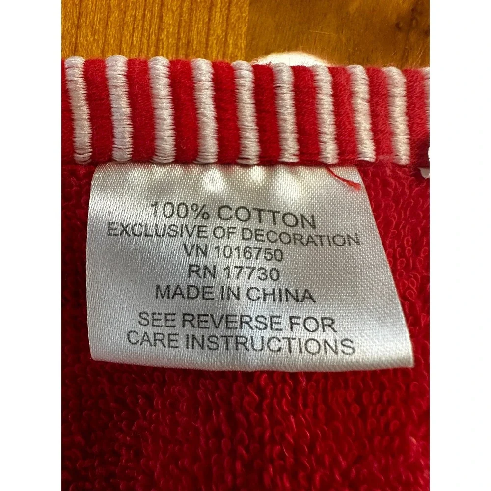 Merry Christmas Red Cotton Hand Towel‎ Embroidered Tree Striped Trim RN 17730